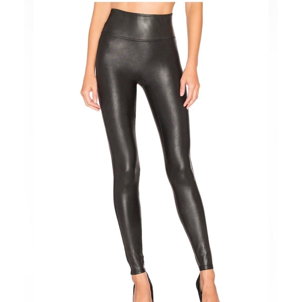 Spanx Faux Leather Leggings Black High Waisted Shaping XS